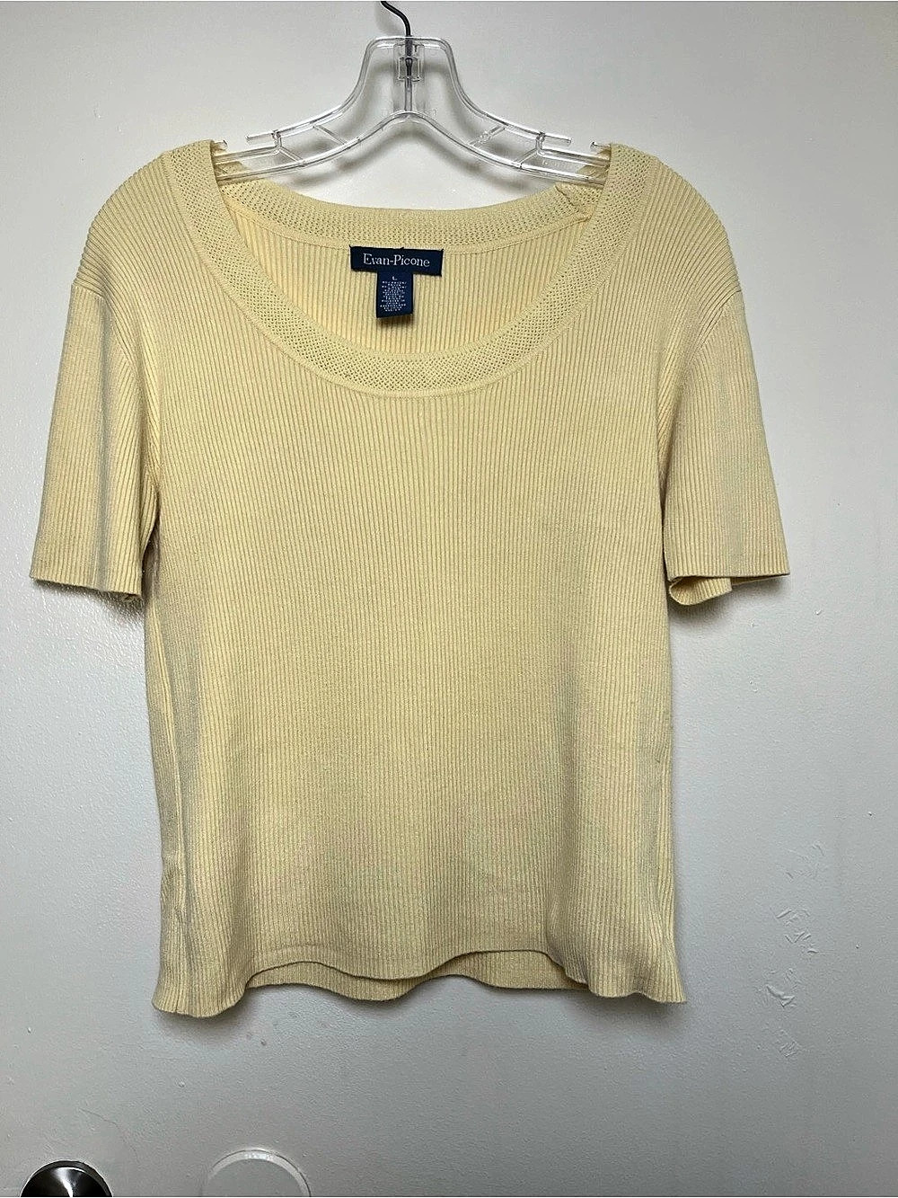 Women's Vintage Evan-Picone Ribbed Short Sleeve Sweater Top Classic Minimalist L